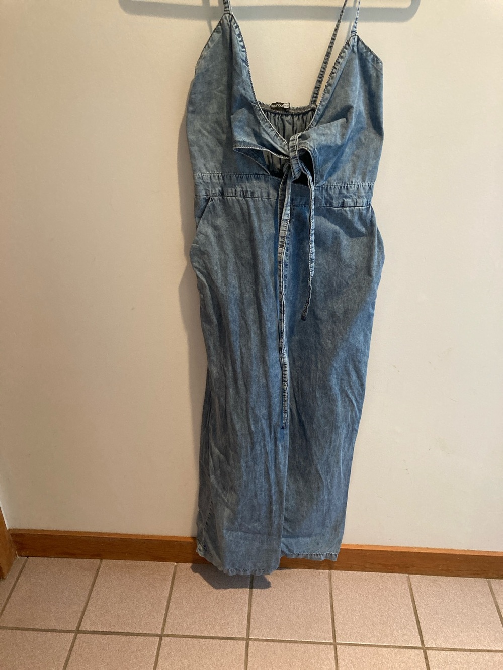 Denim Tie-Front Maxi Jumpsuit - Blue small
